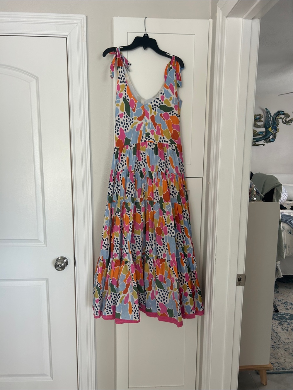 THML Multicolor Abstract Tie-Strap Maxi Dress - Pink, Orange, Blue, Green